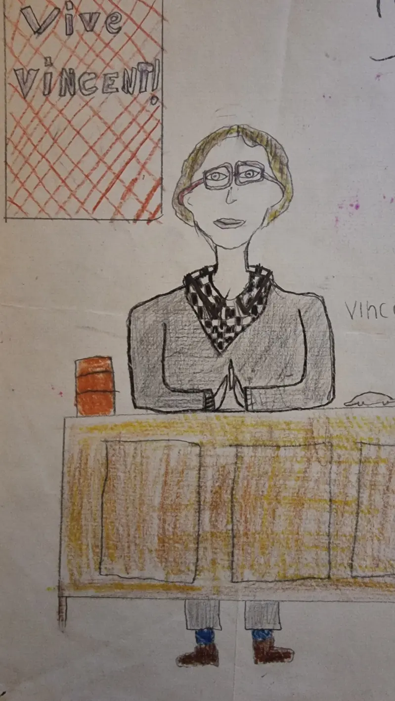 Vincent maître d école dessiné par Nathalie une de ses élèves