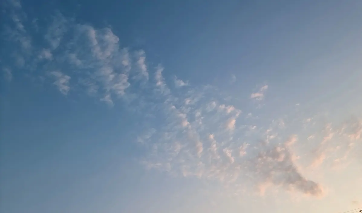 Traîne légère de cumuli dans le ciel sec d'été
