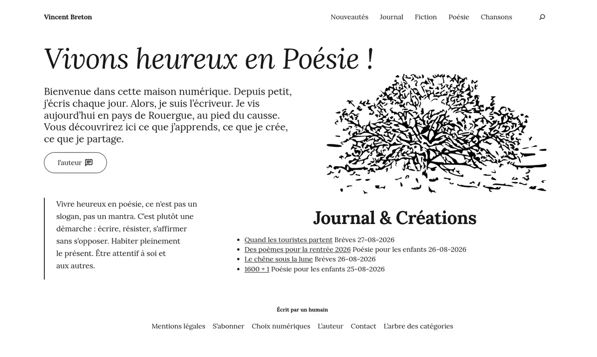 la nouvelle page d'accueil du site de Vincent Breton fin août 27