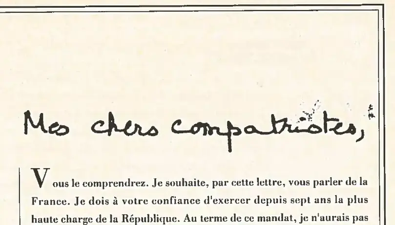 début de la lettre aux français de François Mitterrand 1988