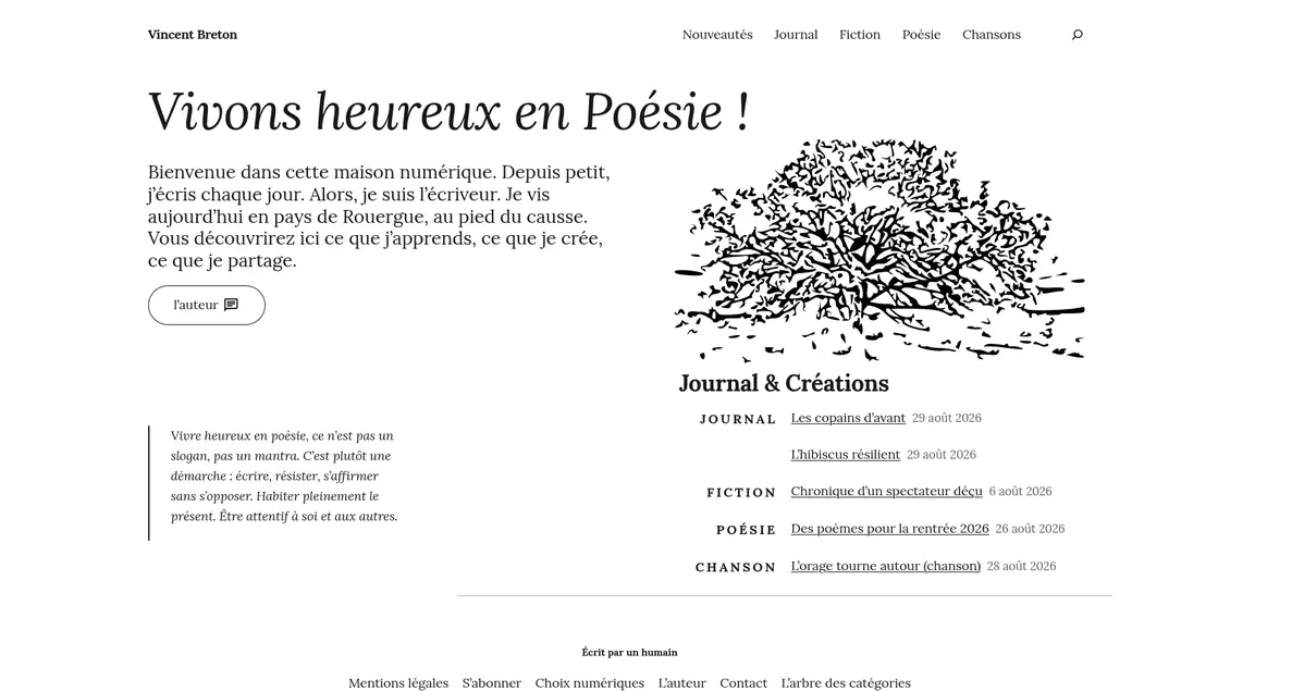 la page d'accueil du site de Vincent Breton au 29 août 2026