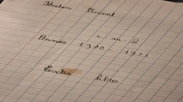 Un cahier de classe de Vincent